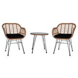 3 pcs Wicker Rattan Patio Conversation Set with Tempered Glass Table  Flaxen Yellow