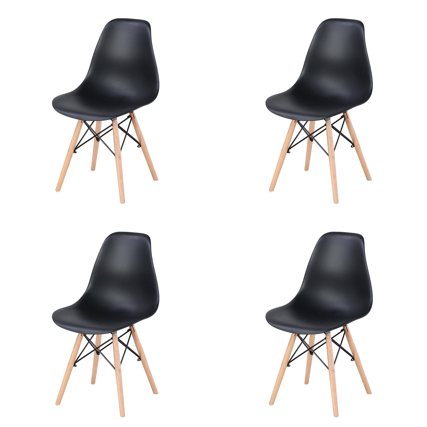 Living Room Chairs/Dining Chairs/Desk Chairs/Office Chairs/Leisure Chairs/Natural Beech Chairs with ABS backrest, a Set of 4, Black