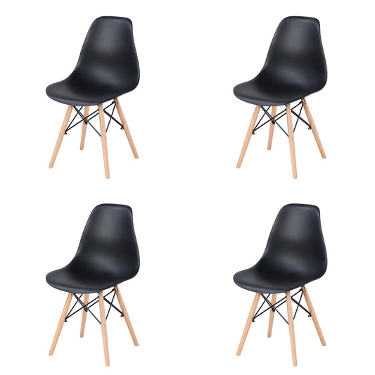 Living Room Chairs/Dining Chairs/Desk Chairs/Office Chairs/Leisure Chairs/Natural Beech Chairs with ABS backrest, a Set of 4, Black