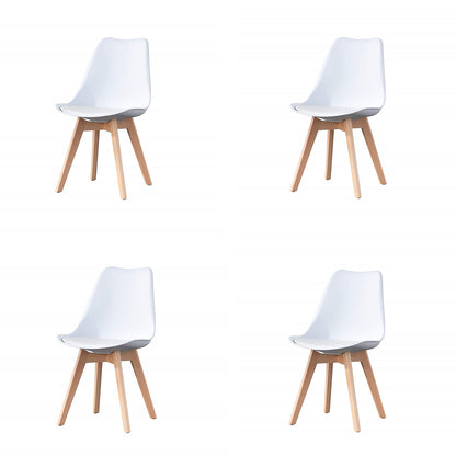EDLMH Set of 4, ABS PP Nordic Dining Chair with Beech Wood Legs for Dining Room, Living Room, Office, Bedroom, White