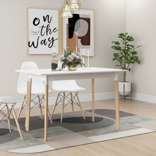 Modern Dining Table 47 Inch Kitchen Table Rectangular Top with Solid Wood Leg-White