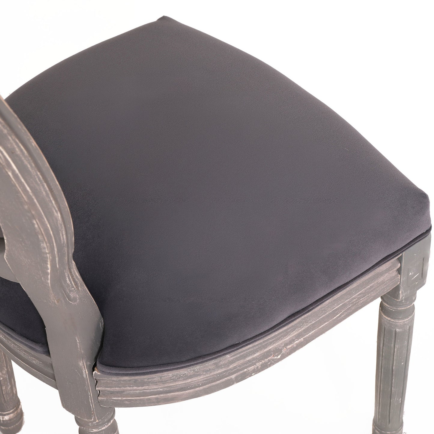 French Country Dining Chair Set of 2, Flannel Upholstered Dining Chair, Farmhouse Fabric Seat, Oval Side Chair with Round Back, Solid Wood Legs for Bedroom Kitchen Dining Room