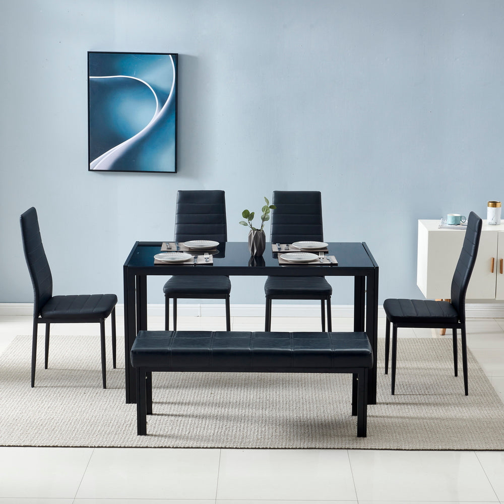4pcs Elegant Assembled Stripping Texture High Backrest Dining Chairs Black（Replace encoding：13028198-18410366）