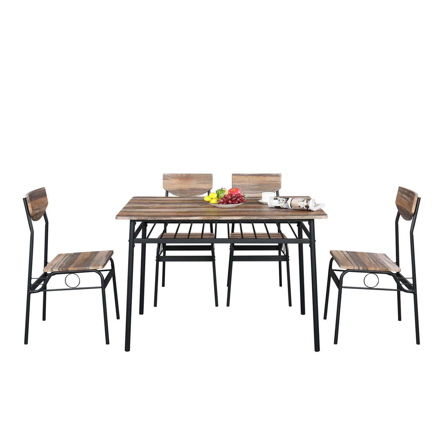 Rectangular Disassembly and Assembly P2 Board Iron Compartment 1 Table 4 Chairs Dining Table and Chair Set Natural Color