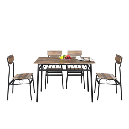 Rectangular Disassembly and Assembly P2 Board Iron Compartment 1 Table 4 Chairs Dining Table and Chair Set Natural Color