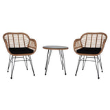 3 pcs Wicker Rattan Patio Conversation Set with Tempered Glass Table  Flaxen Yellow