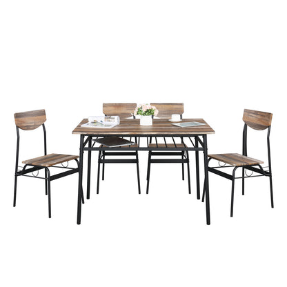 Rectangular Disassembly and Assembly P2 Board Iron Compartment 1 Table 4 Chairs Dining Table and Chair Set Natural Color